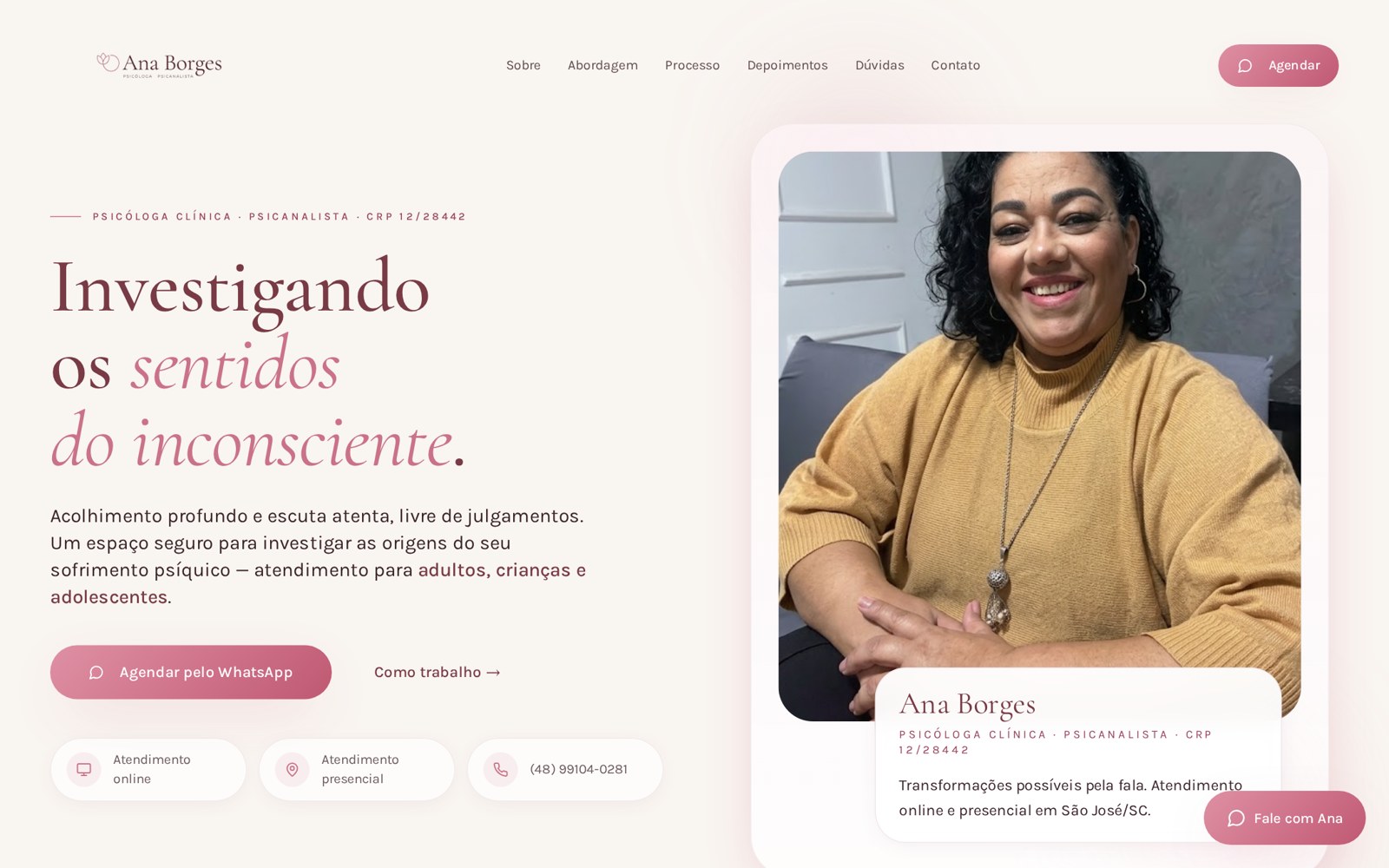 Tela real do projeto Ana Borges