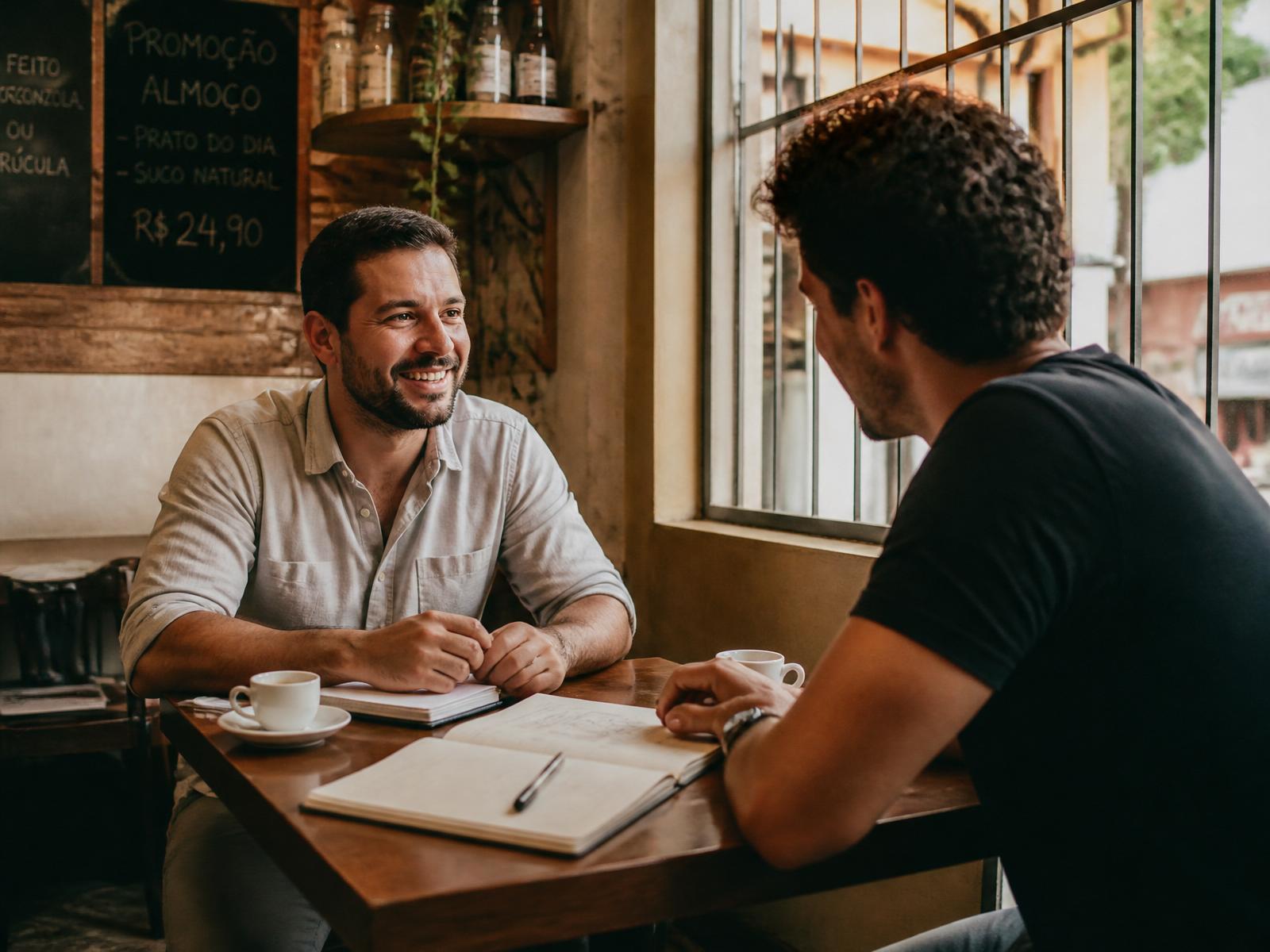 Reunião com cliente em um café