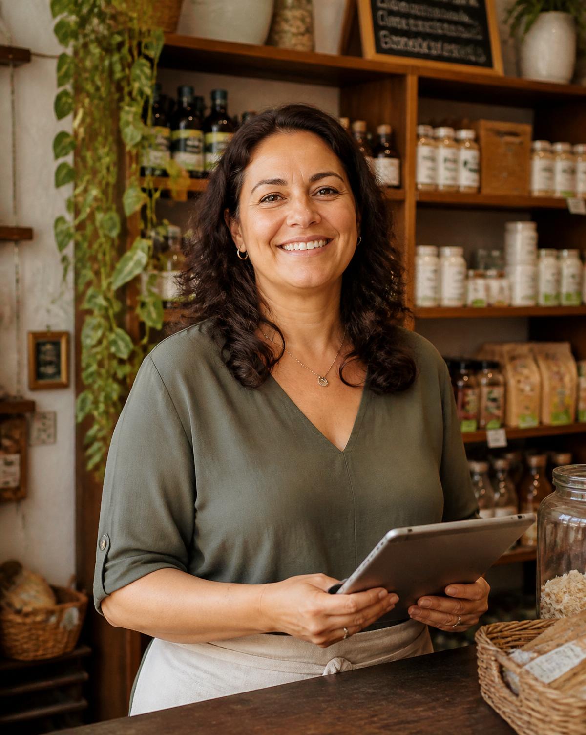 Dona de negócio usando um sistema Artemisis